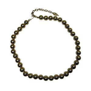Vintage Whiting & Davis shiny Gold metal Bead Necklace chocker 15-17"